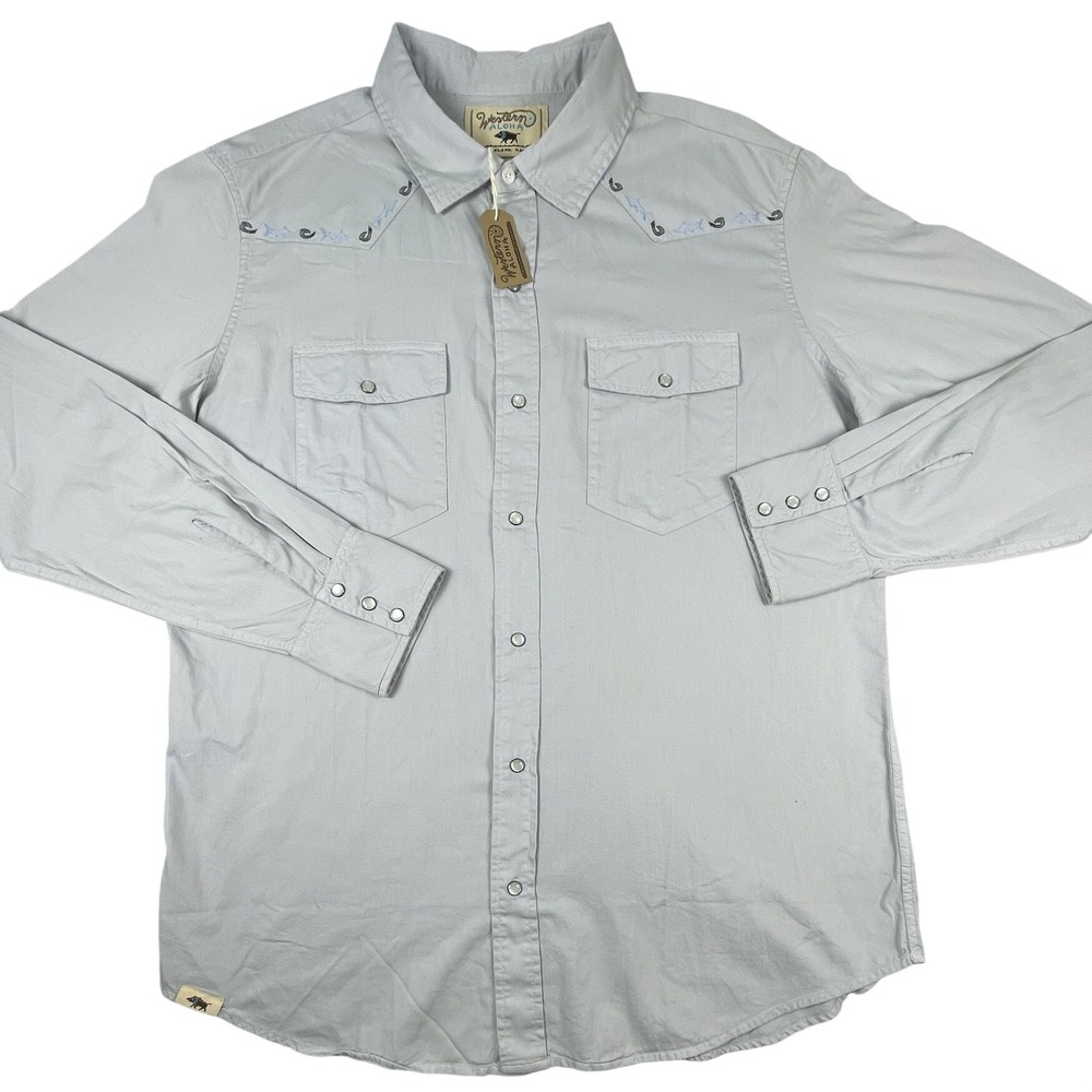 Western Aloha Shirt Mens XXL Gray Marlin Embroidered Western Snap NEW